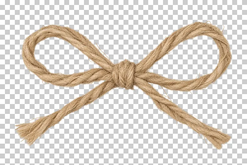Bow tied from natural twine, viewed directly from above.
