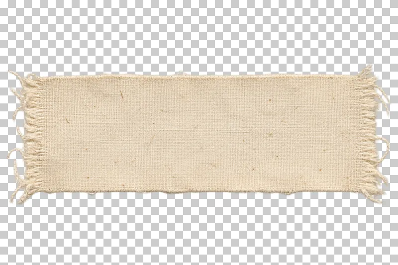 Blank cream fabric tag with frayed ends, viewed directly from above.