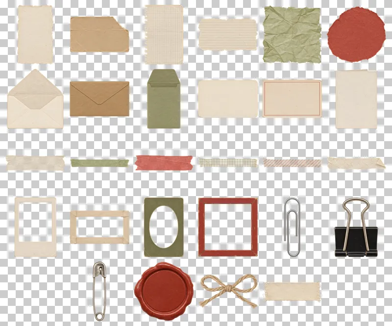 Analog Journal Ephemera PNG Collection: all 28 elements in one grid