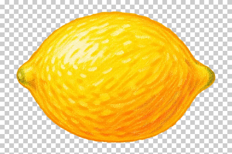 A whole yellow lemon with pointed ends and rough golden oil pastel strokes.