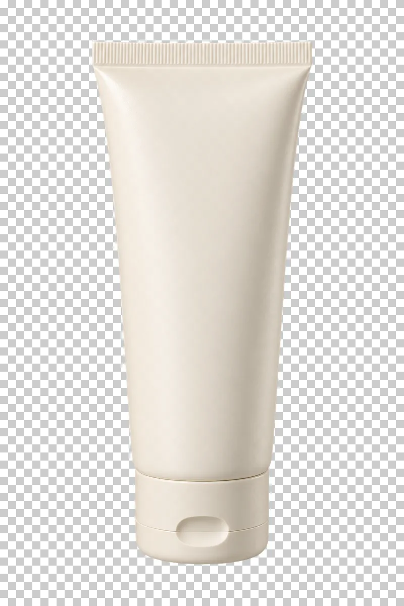 A soft cream cosmetic tube with a sealed crimp and a closed flip-top cap.