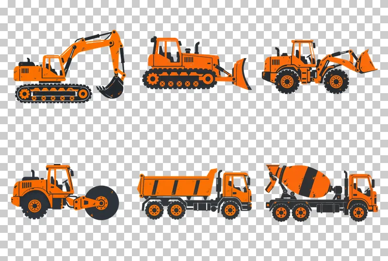 Stencil Construction Vehicles PNG Collection: all 6 elements in one grid