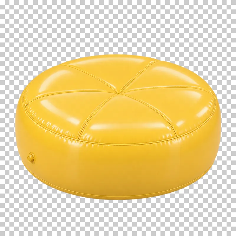 A warm yellow round inflatable pouf with six radial sections across its top.