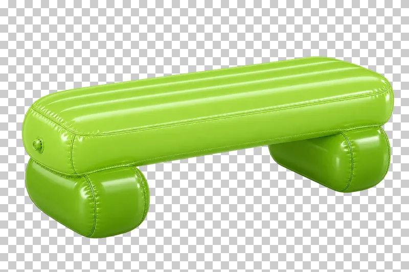 A lime-green inflatable backless bench with a long ribbed seat and two transverse bolster supports.