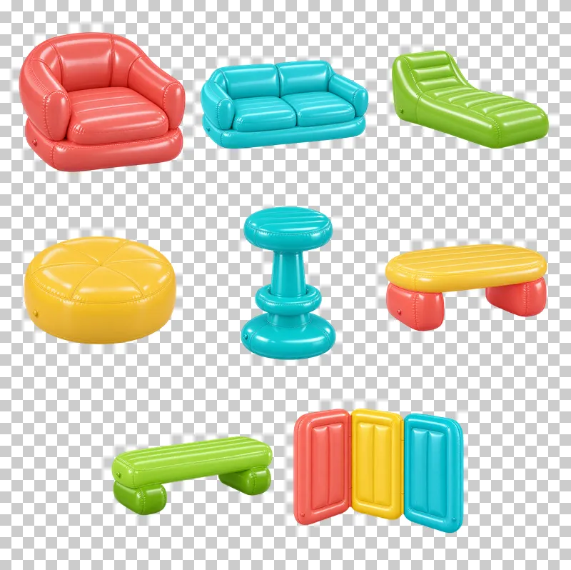 Inflatable Furniture PNG Collection: all 8 elements in one grid