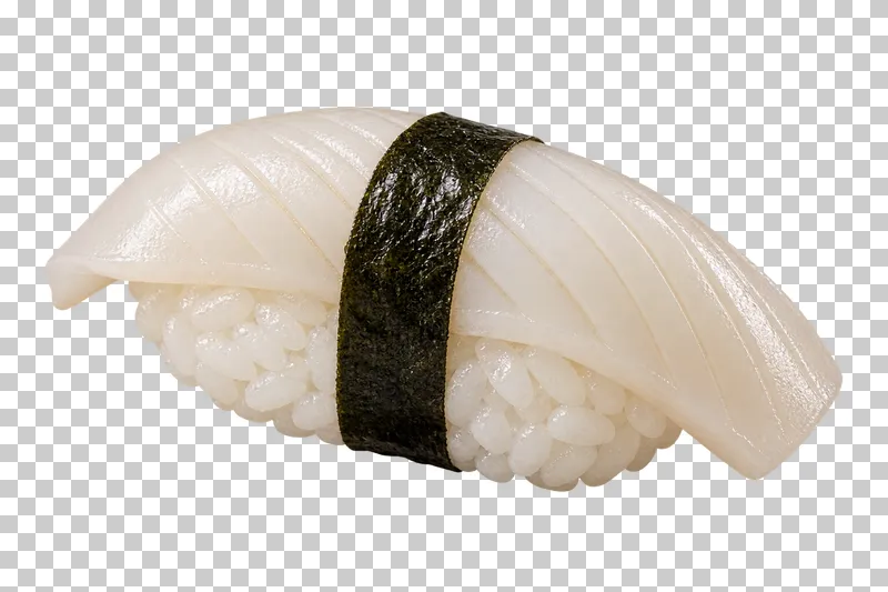 Squid nigiri with nori band.