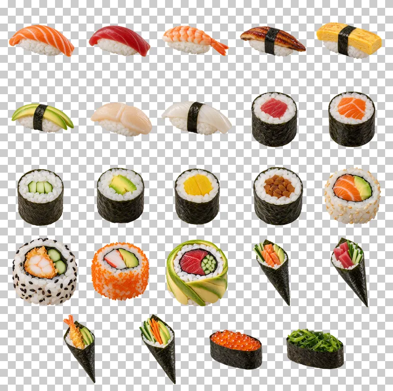 Sushi Bar Menu Cutouts PNG Collection: all 24 elements in one grid