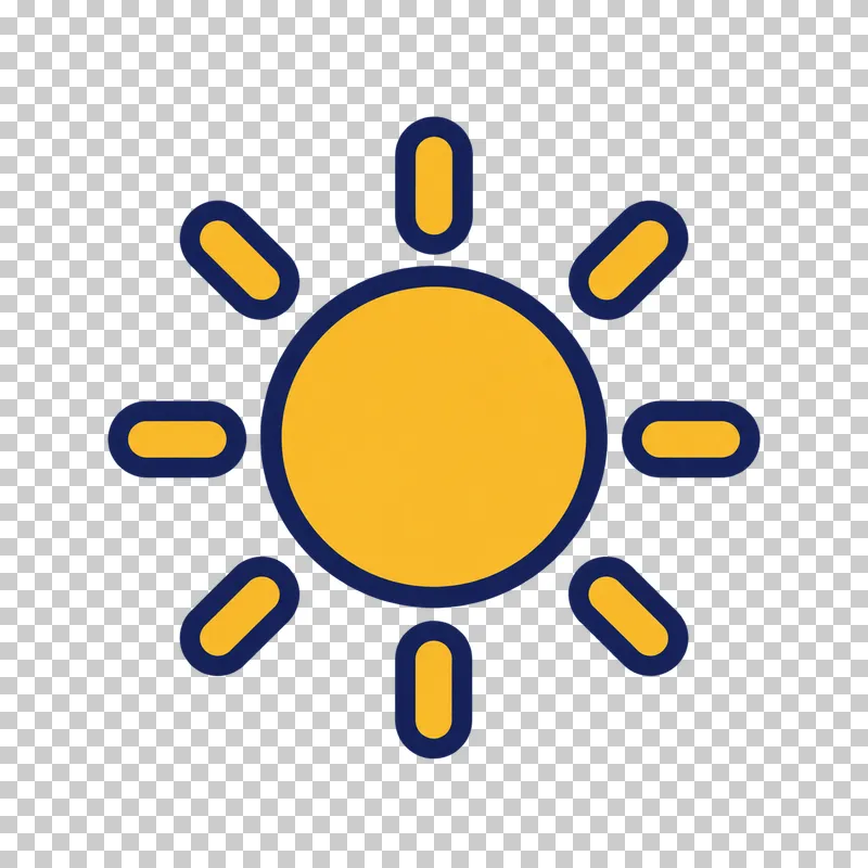 A golden yellow sun with eight rounded rays and a navy outline.