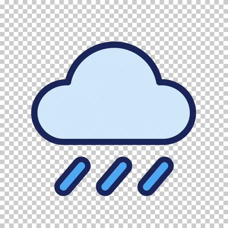 A light blue cloud sits above three slanted sky blue raindrops, all outlined in navy.