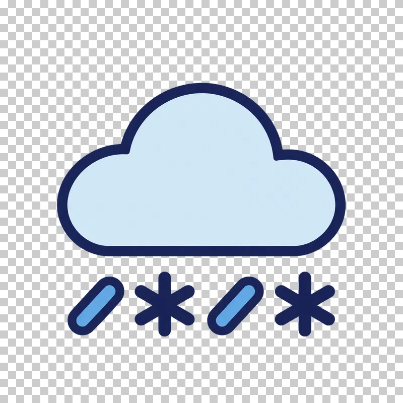 A light blue cloud sits above alternating sky blue raindrops and navy snowflakes, with navy outlines around cloud and raindrops.