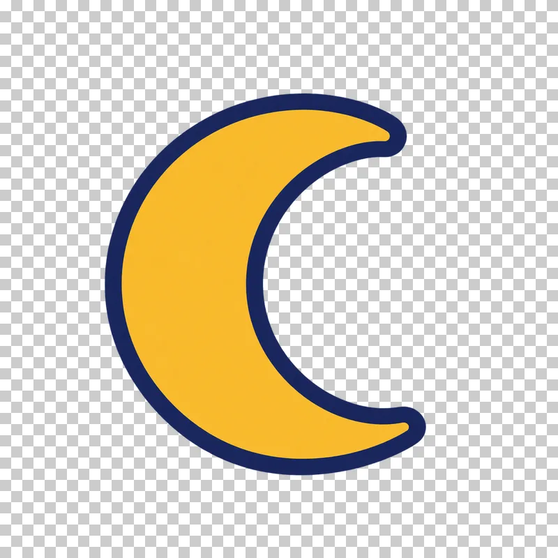 A golden yellow crescent moon with rounded tips has a navy outline.