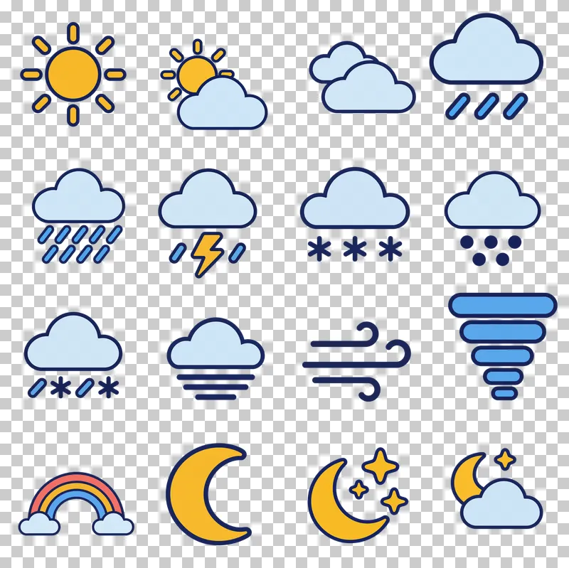 Minimal Geometric Weather PNG Collection: all 16 elements in one grid