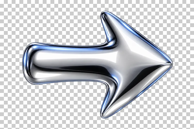 Polished silver chrome short thick shaft with one broad wedge-shaped arrowhead.