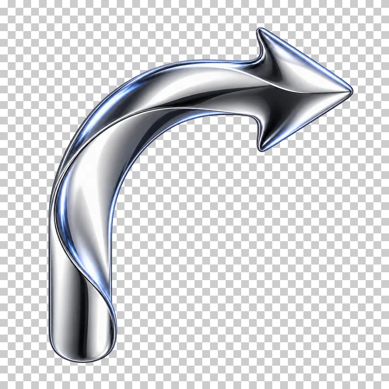 Polished silver chrome quarter-circle curved shaft with one arrowhead.