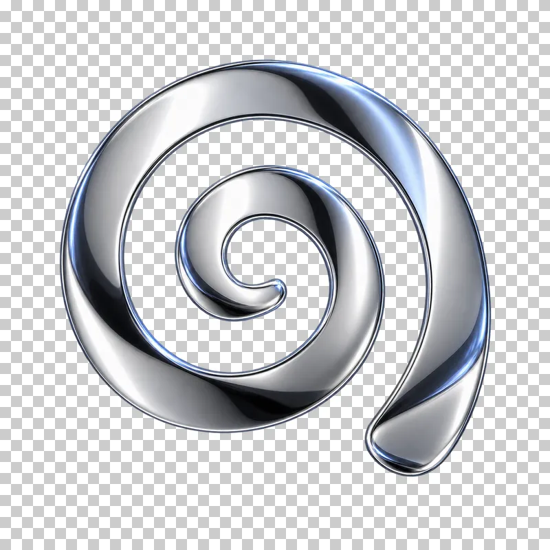 Polished silver chrome open flat spiral ribbon with clearly separated turns.
