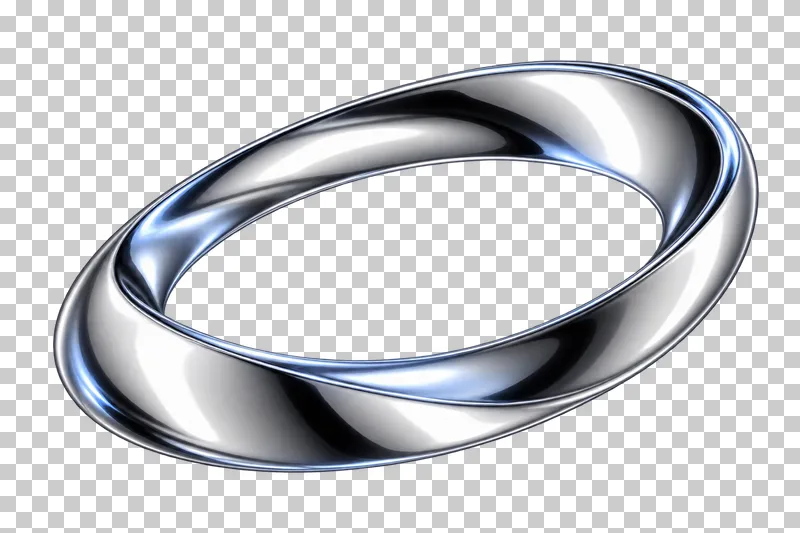 Polished silver chrome closed broad elliptical band with one large open center.