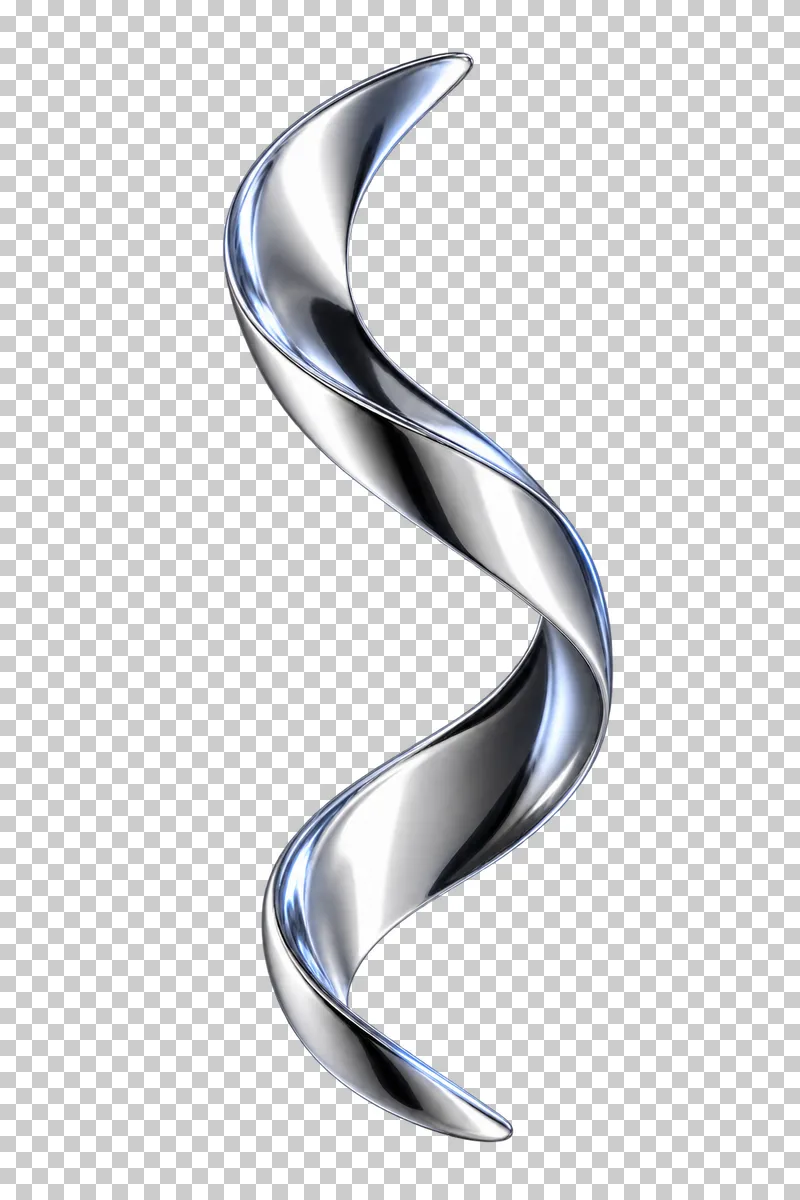 Polished silver chrome ribbon with a vertical half-twist and two free ends.