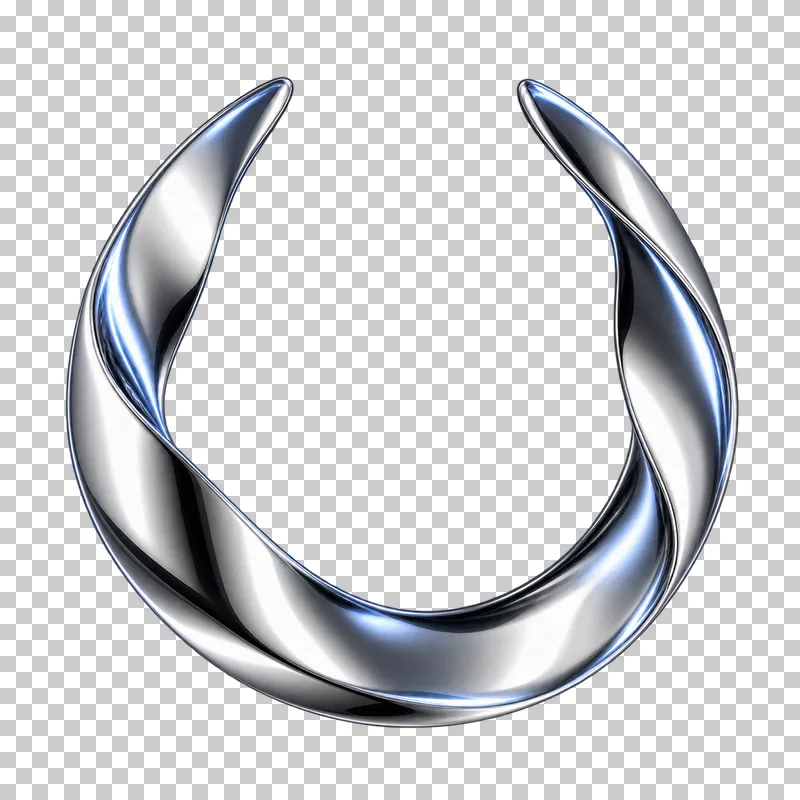 Polished silver chrome open U-shaped band with splayed ends.