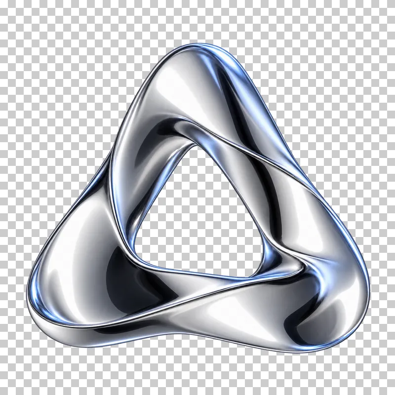 Polished silver chrome closed triangular loop with soft rounded corners and a triangular hole.