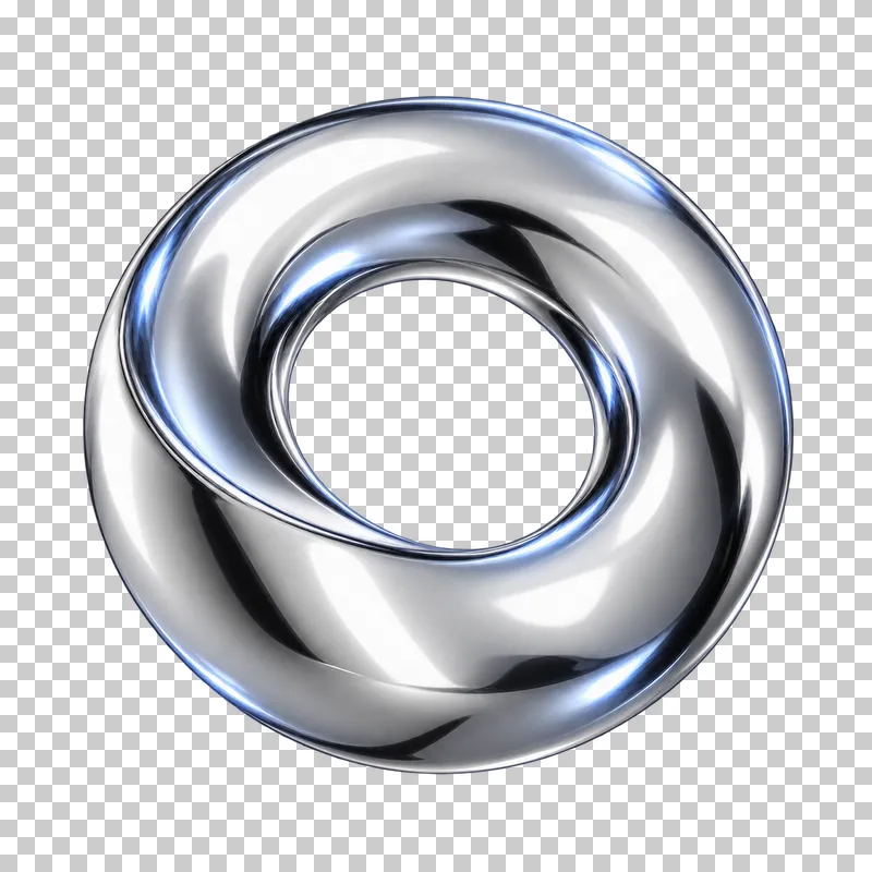 Polished silver chrome thick circular torus with a round tube cross-section and a clear hole.