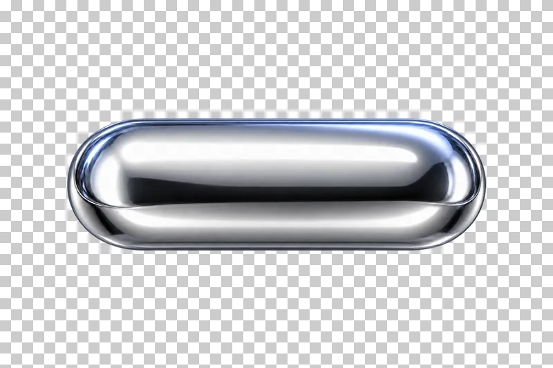 Polished silver chrome elongated solid capsule with hemispherical ends.