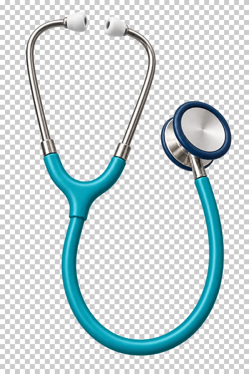 A turquoise stethoscope with white ear tips, brushed metal tubes and a navy-rimmed chestpiece.