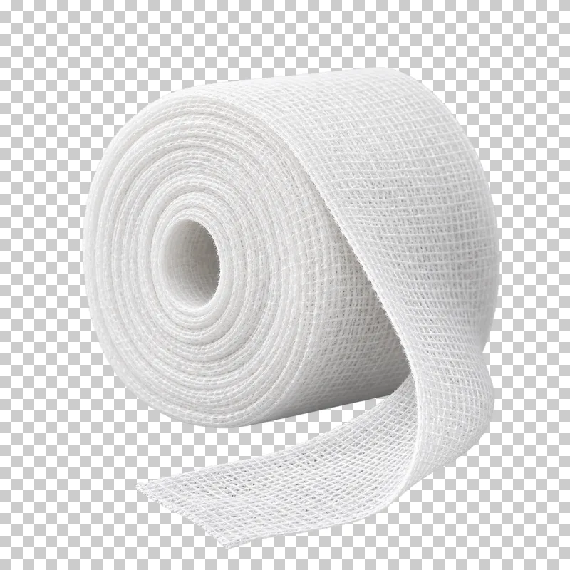 A roll of white gauze bandage with a short continuous loose end.