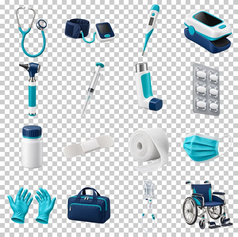 Medical Essentials PNG Collection: all 16 elements in one grid