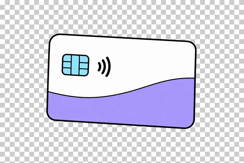 A lavender payment card with a chip and contactless symbol.