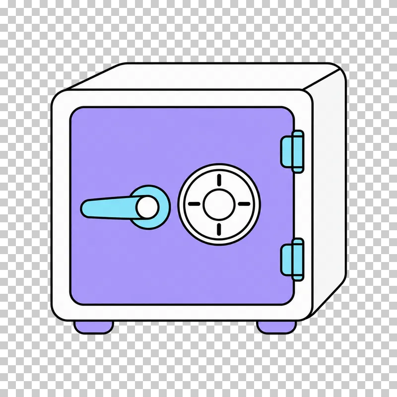 A lavender safe with a round combination dial and handle.