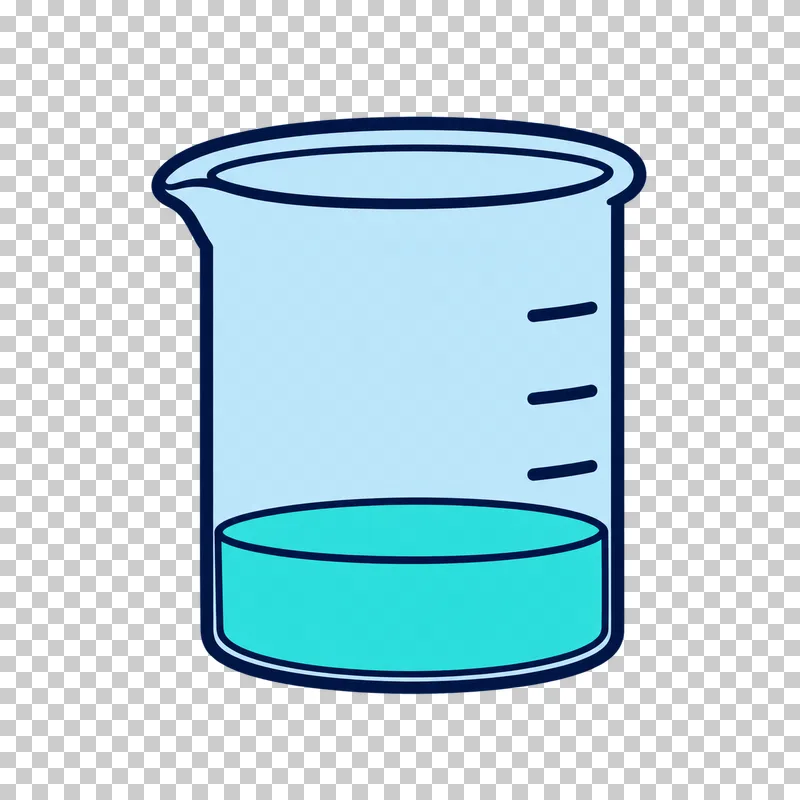 A pale-blue laboratory beaker with a pouring spout, three plain graduation ticks and turquoise liquid.