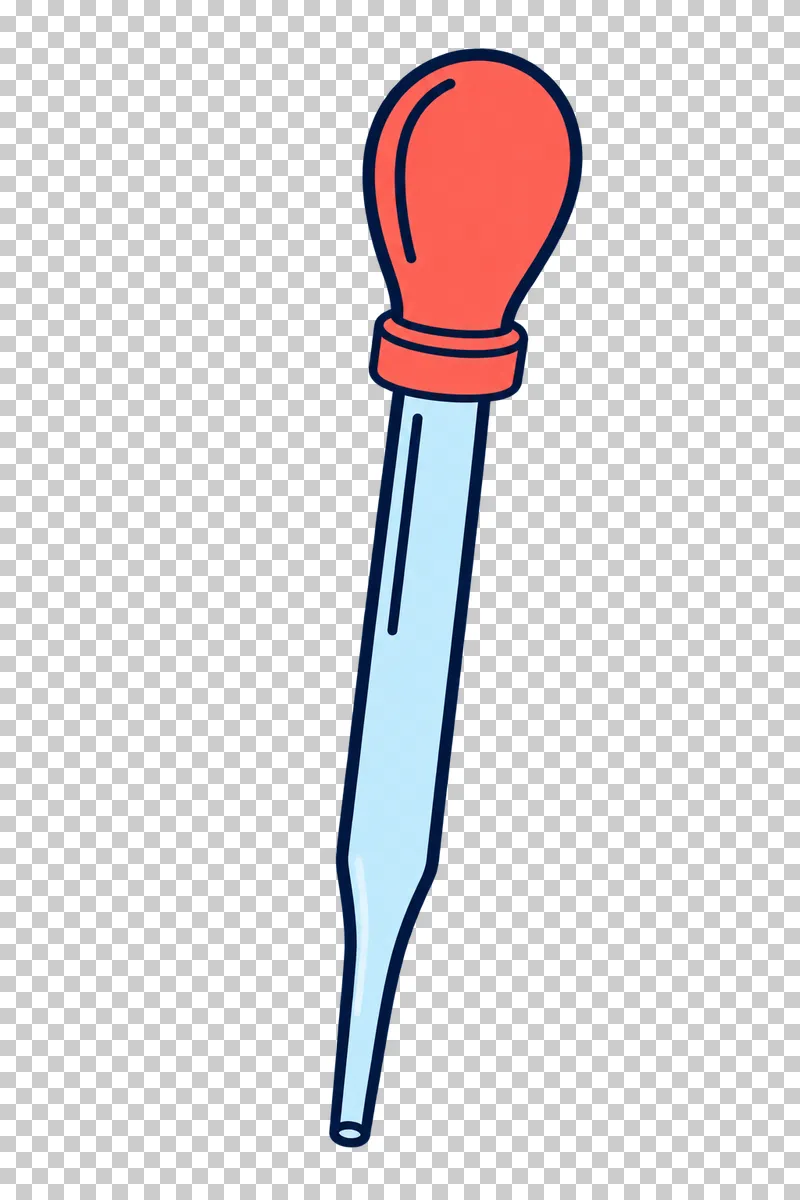A pale-blue glass dropper pipette with a coral rubber bulb and a narrow dispensing tip.
