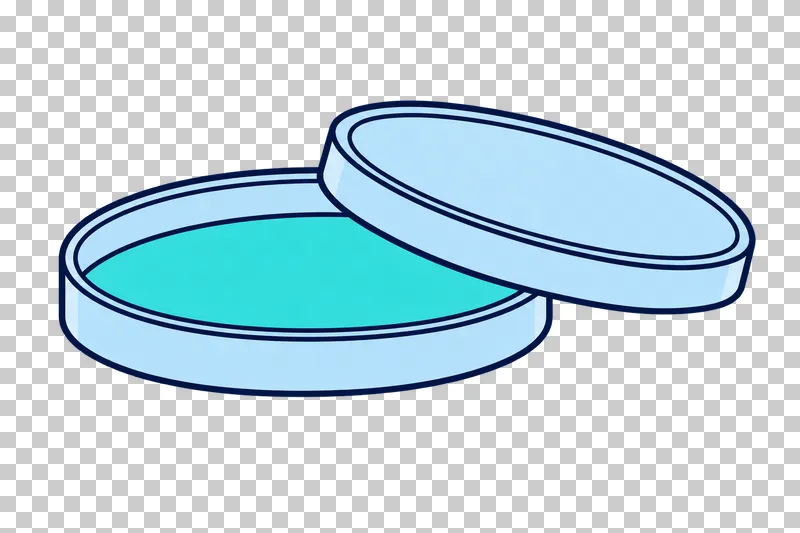 A shallow pale-blue Petri dish with turquoise agar and an offset matching lid.