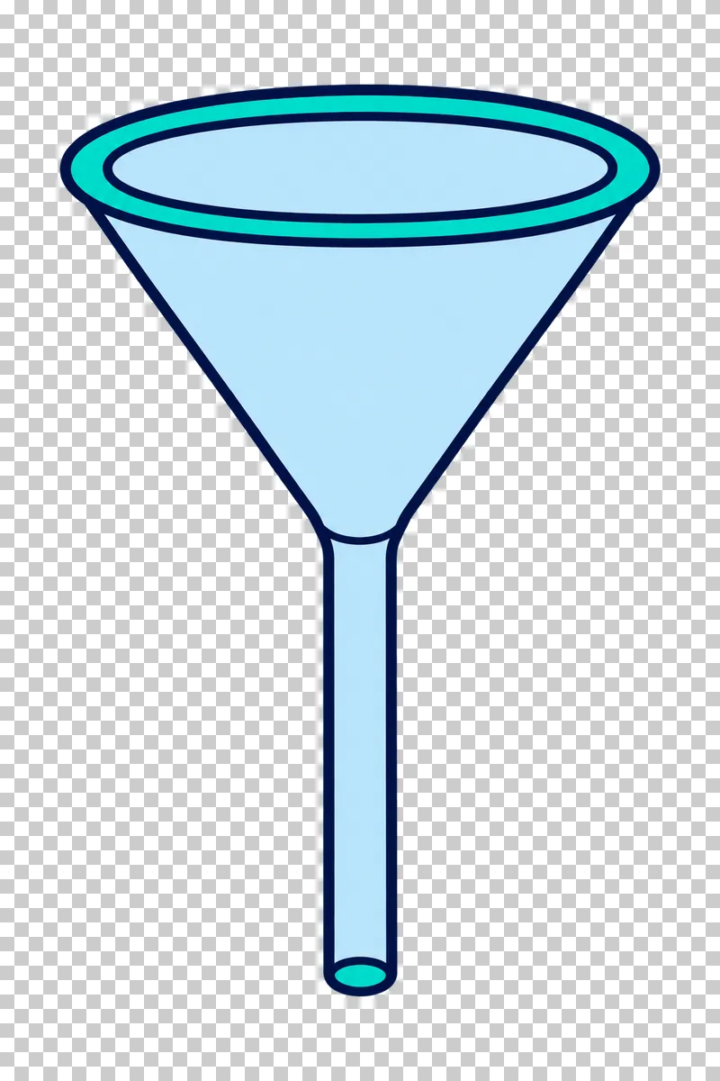 A pale-blue conical laboratory funnel with a turquoise rim and a long narrow stem.