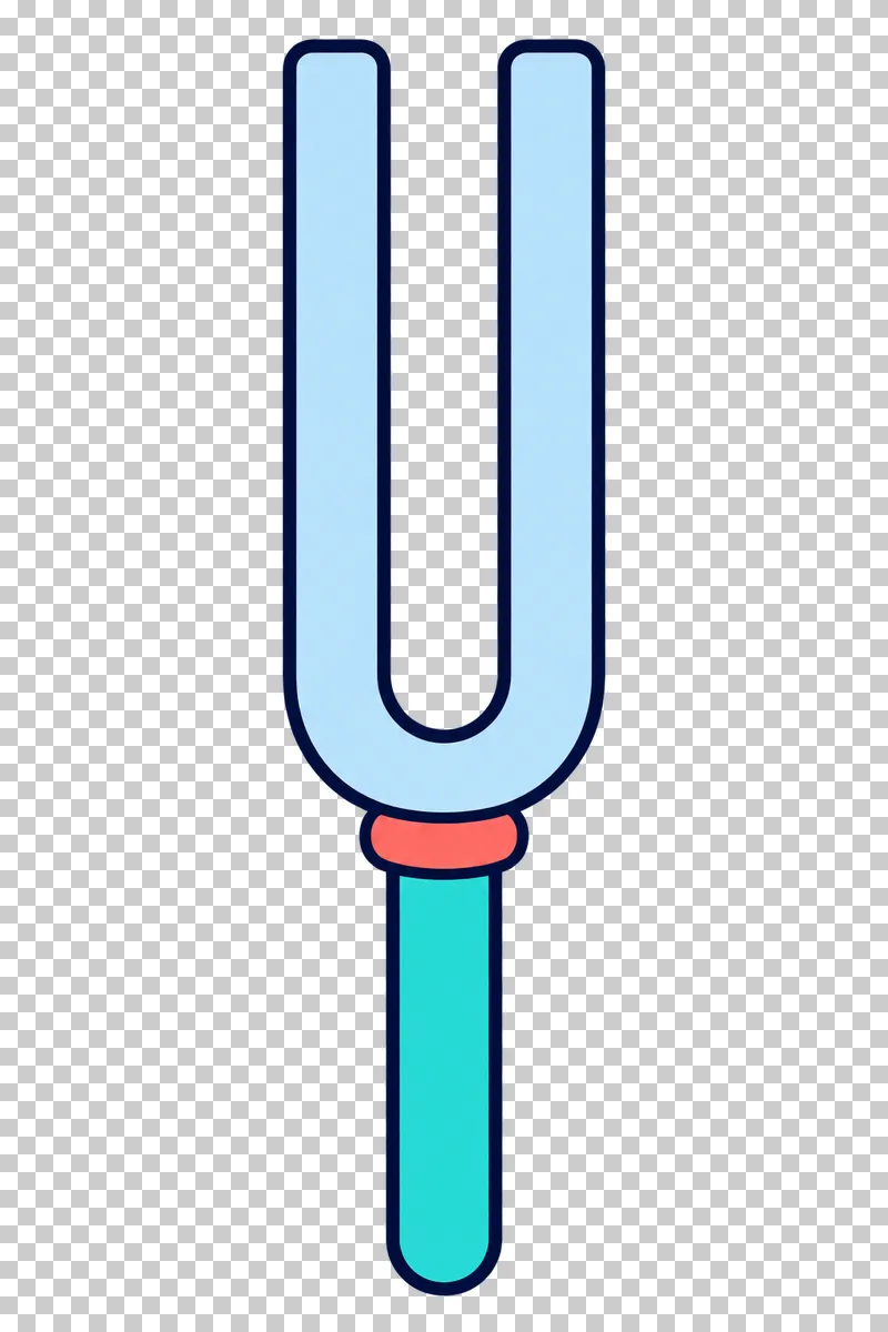 A pale-blue tuning fork with two equal parallel tines and a turquoise handle.