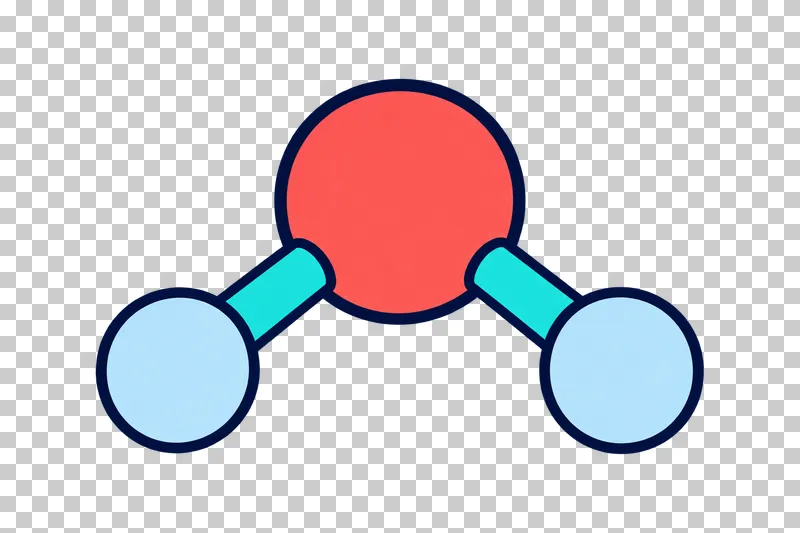 A bent water molecule model with one larger coral oxygen atom bonded to two smaller pale-blue hydrogen atoms.