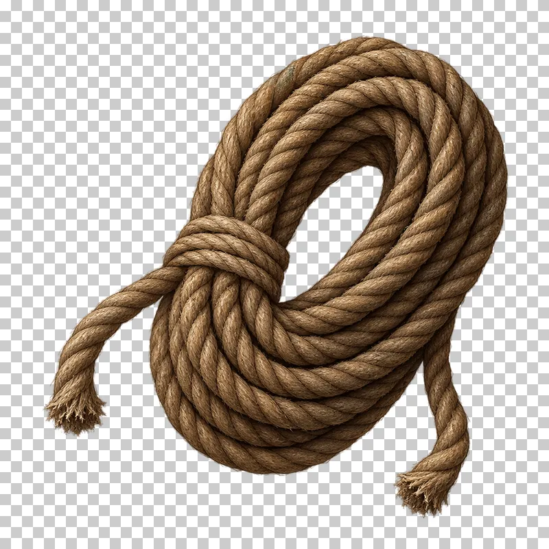A bound coil of brown hemp rope with two visible ends.