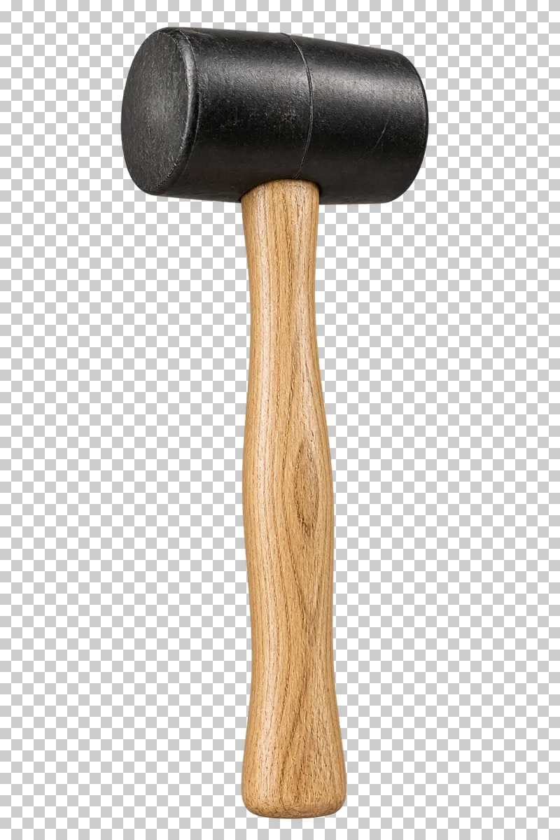 A black rubber mallet with a cylindrical head and a natural wooden handle.