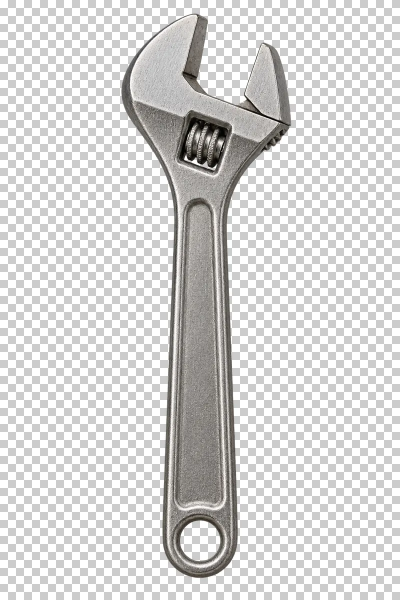A steel adjustable wrench with open jaws and a worm screw adjuster.
