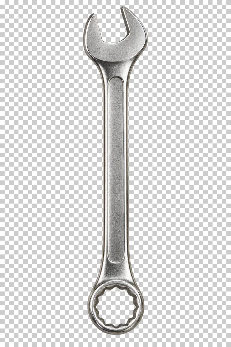 A steel combination wrench with an open jaw and a twelve-point box end.