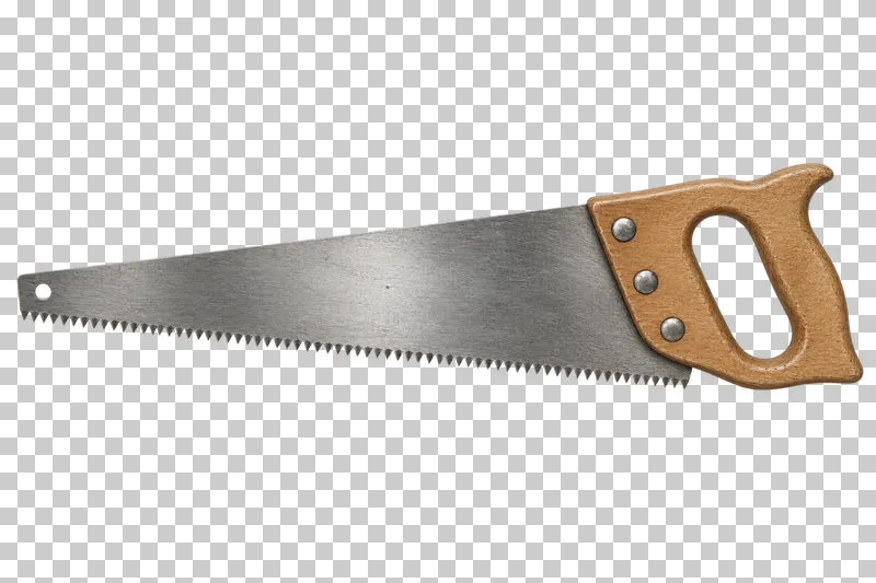 A wood hand saw with a toothed steel blade and a closed wooden handle.