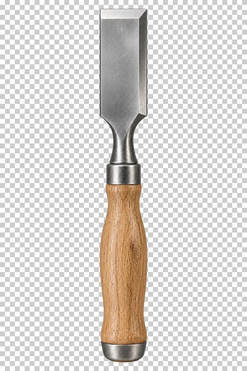 A bevel-edge woodworking chisel with a polished steel blade and wooden handle.