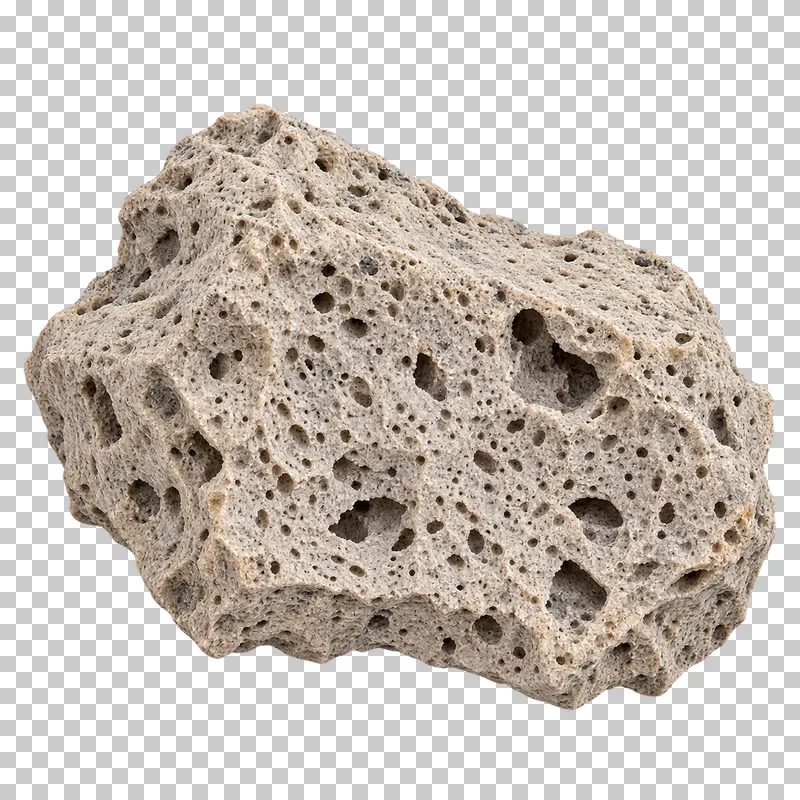A light beige pumice stone with irregular pores and rough broken edges.