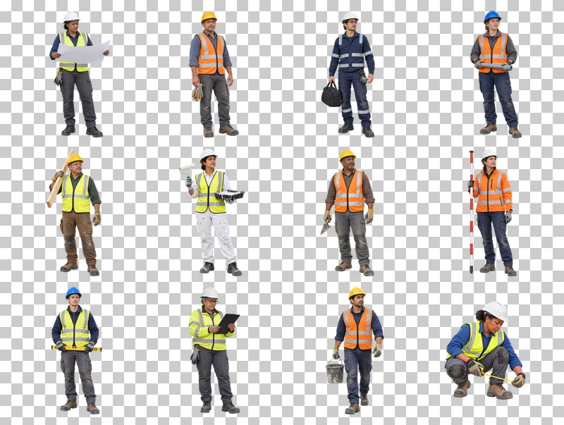 Construction Workers Photo PNG Collection: all 12 elements in one grid