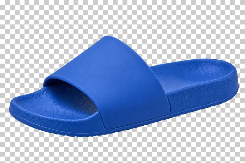 A cobalt-blue right pool slide with one broad strap and a textured footbed, pointing left.