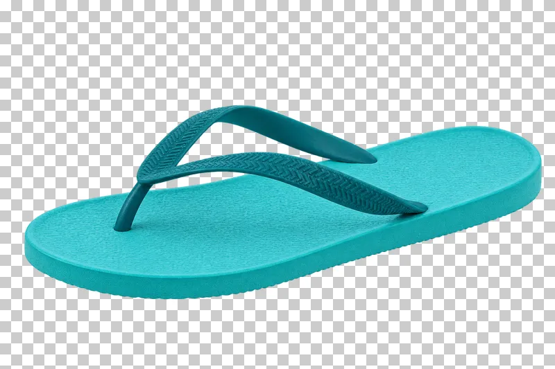 A turquoise right flip-flop with dark turquoise Y-shaped straps and a single toe post, pointing left.