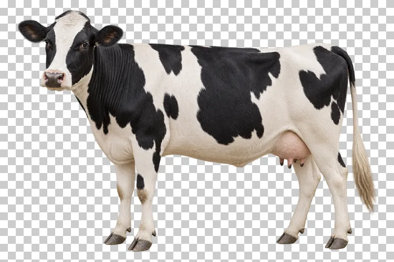 A black-and-white dairy cow standing with its head turned toward the viewer.