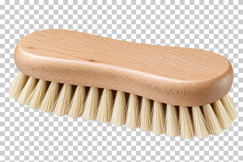 A rounded beechwood scrub brush with dense cream-colored natural bristles.