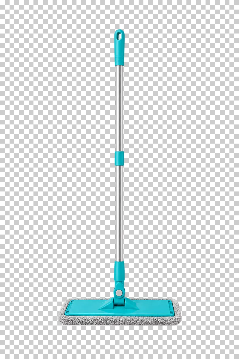 A flat mop with a complete silver shaft, turquoise grip and swivel joint, and a gray microfiber pad.