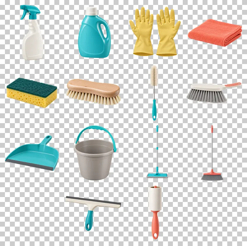 Cleaning Essentials Photo PNG Collection: all 14 elements in one grid